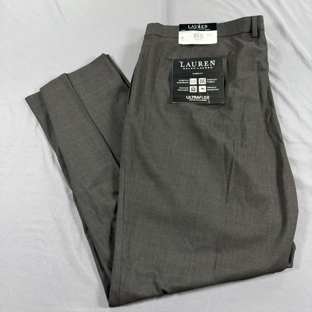 Lauren Ralph Lauren Black Label Mens Ultraflex Classic Fit Grey Windowpane 46x32
